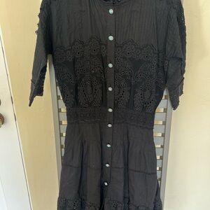 The Kooples Black Eyelet Lace Midi Dress